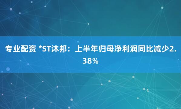 专业配资 *ST沐邦：上半年归母净利润同比减少2.38%