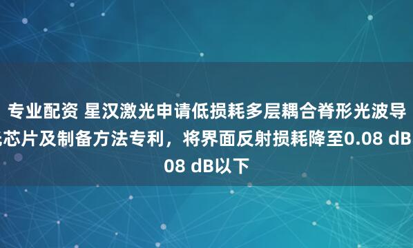 专业配资 星汉激光申请低损耗多层耦合脊形光波导激光芯片及制备方法专利，将界面反射损耗降至0.08 dB以下